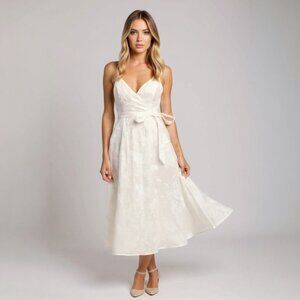 Lulus Always the Answer White Jacquard Midi DressSz M Floral Bridal Sz Med #411
